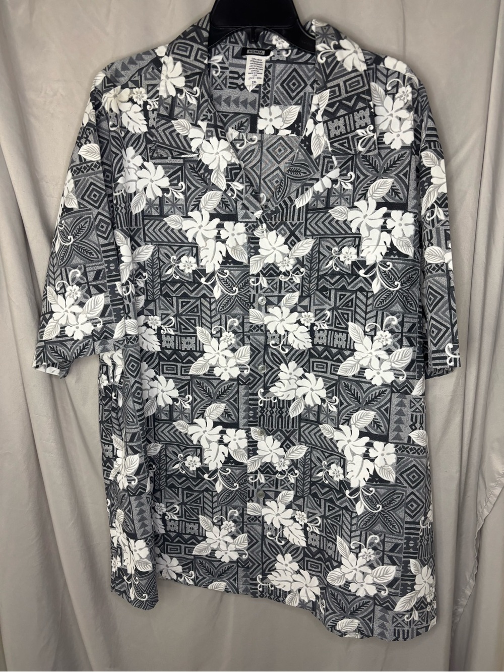 Men's Grey & White Floral Hawaiian Shirt 3XL